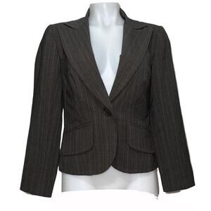 Trina Turk Charcoal Gray & Turquoise Pinstripe Lined Blazer SZ 4